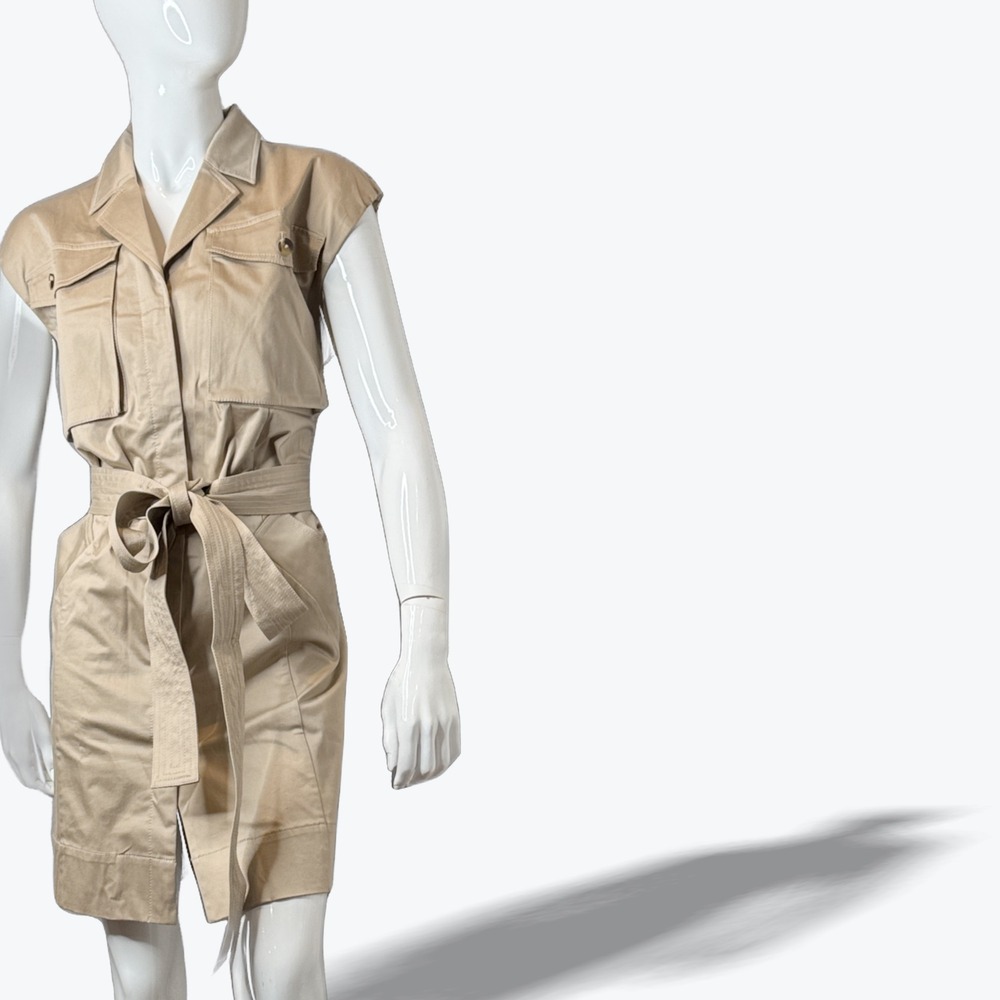 Liz Claiborne Safari Style Sleeveless Shirt Dress Belted Button Down Size Medium